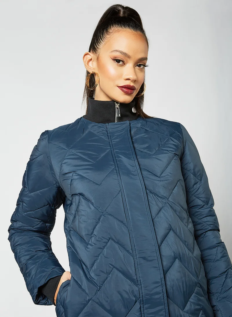 Y.A.S Quilted Longline Jacket Blue