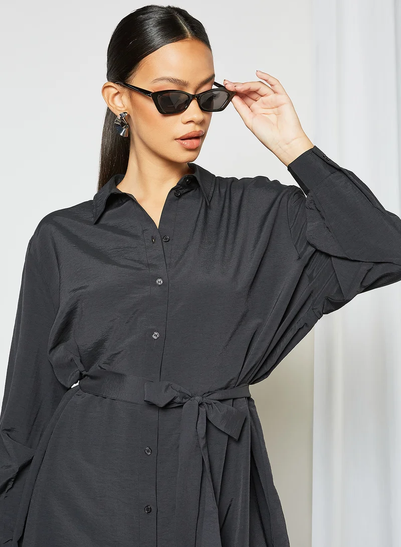 SELECTED FEMME Waist Tie Longline Shirt Black