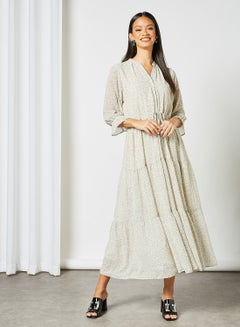 Ditsy Print Midi Dress Off White