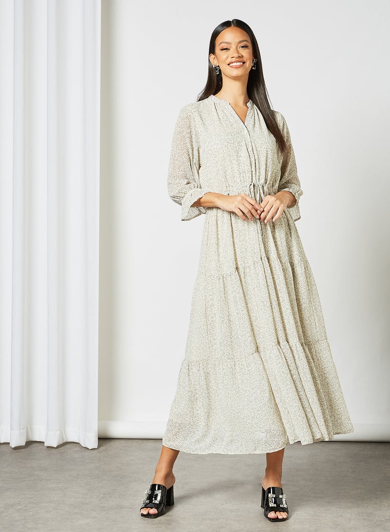 SELECTED FEMME - Ditsy Print Midi Dress Off White - Image 1