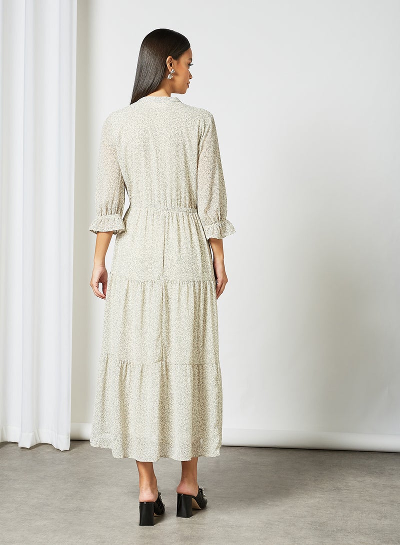 SELECTED FEMME - Ditsy Print Midi Dress Off White - Image 1