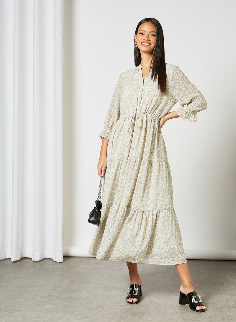 SELECTED FEMME - Ditsy Print Midi Dress Off White - Image 1
