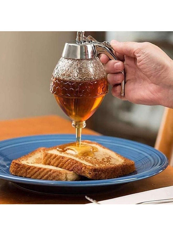 موزع عسل، برطمان عسل مع حامل شفاف  - Image 1