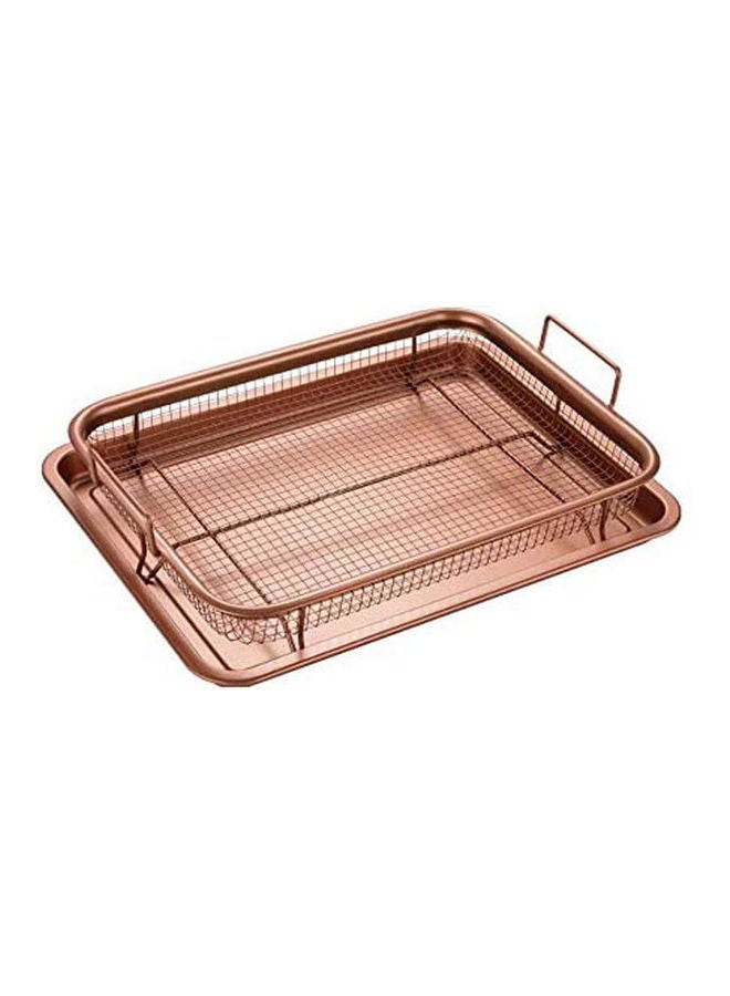 Generic Copper Crisper Tray Non Stick Oven Baking Tray With Elevated Mesh Crisping Grill Basket 2 Piece Set Gold ‎33.2  x  25.8  x  8.4cm  - Image 1