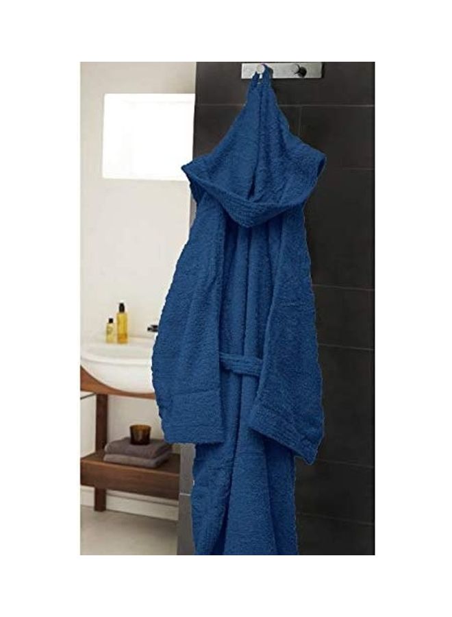 Home Essentials - 100% Cotton Super Soft Highly Absorbent Hooded Bathrobe Dark Blue Adult Size - Image 1