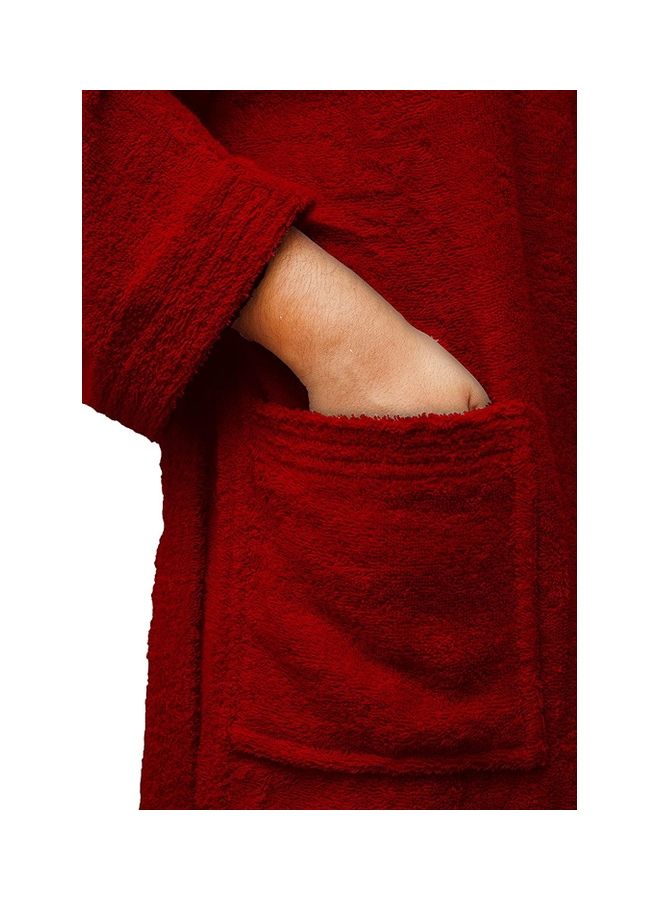 هوم إسنشالز روب استحمام من القطن 100% فائق النعومة وعالي الامتصاص بغطاء للرأس بورغندي Adult Size  - Image 2