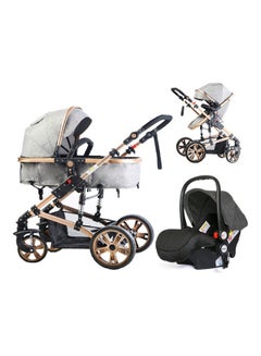 TEKNUM 3 In1 Pram Stroller Sleeping Bassinet And Extra Wide Seat With Wide Canopy, Spill Proof Mat - Grey  - Image 1