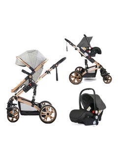 TEKNUM 3 In1 Pram Stroller Sleeping Bassinet And Extra Wide Seat With Wide Canopy, Spill Proof Mat - Grey  - Image 2
