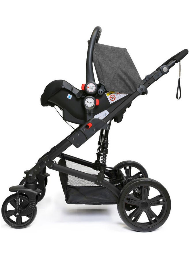 TEKNUM - 3 In1 Pram Stroller Sleeping Bassinet And Extra Wide Seat With Wide Canopy, Spill Proof Mat - Grey - Image 1
