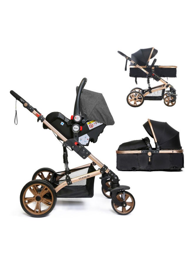 3 In1 Pram Stroller Sleeping Bassinet And Extra Wide Seat With Wide Canopy, Spill Proof Mat - Black - v1633861744/N51291965A_2