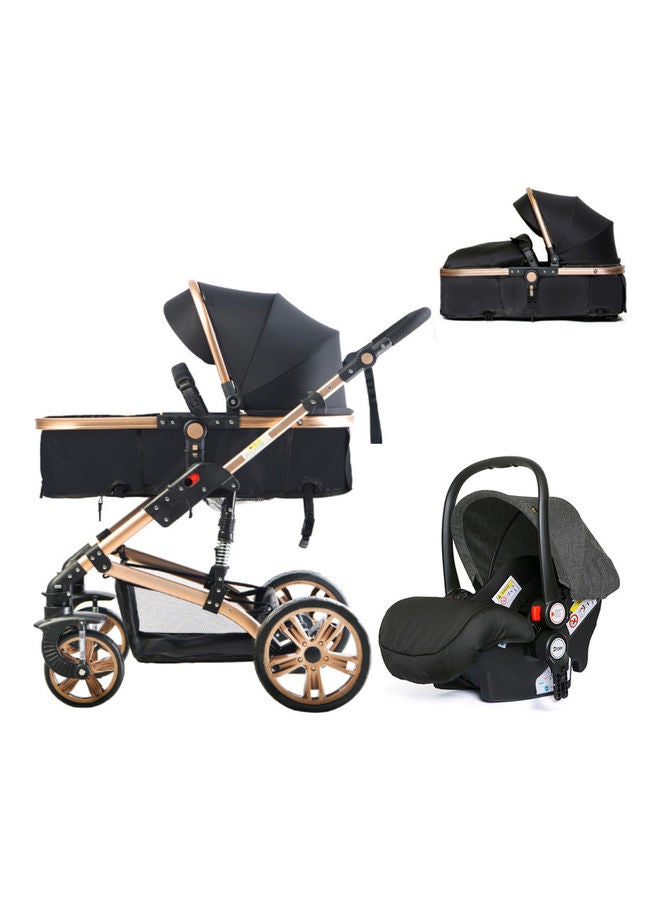 3 In1 Pram Stroller Sleeping Bassinet And Extra Wide Seat With Wide Canopy, Spill Proof Mat - Black - v1633861744/N51291965A_3