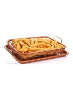 HotsUAE Crisper Copper Baking Sheet Air Fryer - Deluxe Multi-Purpose Copper Crisper Chef Pan Sheet With Non Stick Mesh Grill Crisper Tray - Oven Safe Non-Stick Square Pan Design Brown  - Image 1