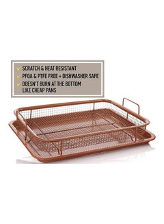 HotsUAE Crisper Copper Baking Sheet Air Fryer - Deluxe Multi-Purpose Copper Crisper Chef Pan Sheet With Non Stick Mesh Grill Crisper Tray - Oven Safe Non-Stick Square Pan Design Brown  - Image 2