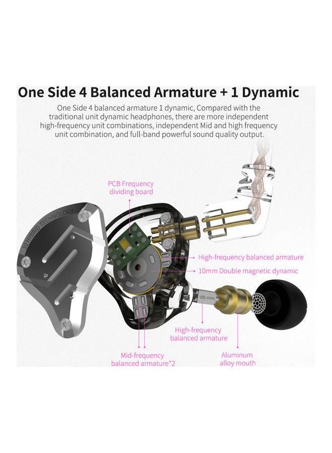 KZ - 3.5mm Wired In-ear Headphones Hybrid HiFi Music Earphone Multicolour - Image 1