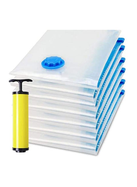 7-Piece Vacuum Space Saver Reusable Sealer Storage Bag With Suction Pump Multicolour 60x80cm