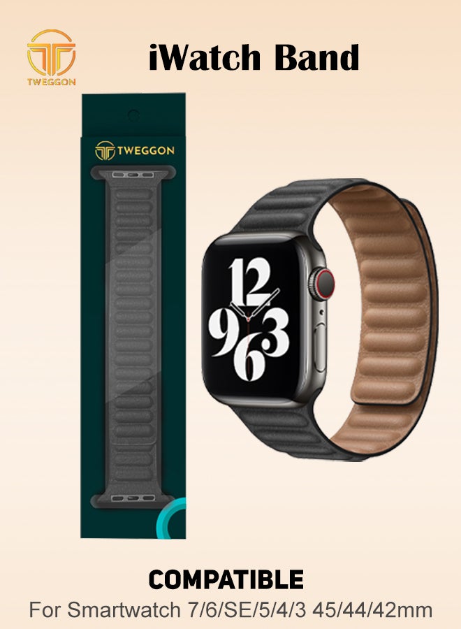 TWEGGON - Replacement Leather Link Apple Watch Band Series 8 & 7 45/44/42mm Black - Image 1