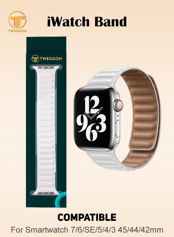 TWEGGON - Replacement Leather Link Apple Watch Band for Series 8 & 7 45/44/42mm White - Image 1