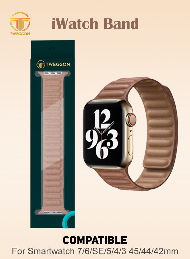 TWEGGON - Replacement Leather Link Apple Watch Band for 45/44/42mm Brown - Image 1