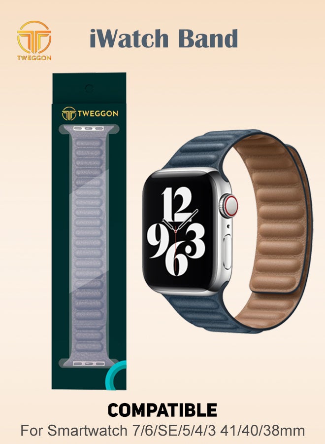 TWEGGON - Replacement Leather Link Apple Watch Band for Series 8 45/44/42mm Dark Blue - Image 1