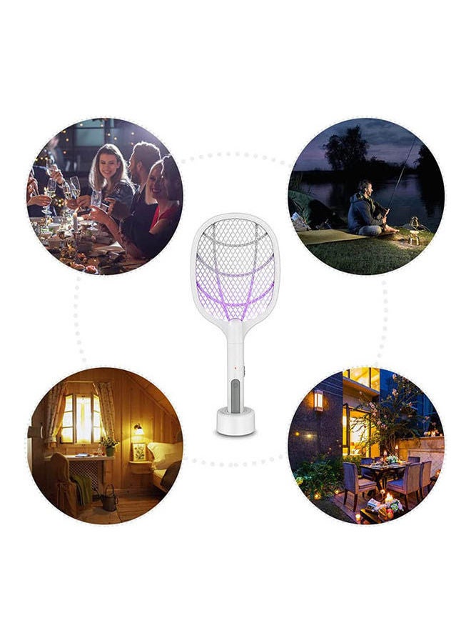 2-in-1 Handheld Bug Zapper Racket Electric Fly Swatter Mosquito Killer with Table Charging Base Rechargeable 500mAh Battery for Bedroom Nursery Room Indoor Outdoor White 21.8 x52.8x4.1cm
