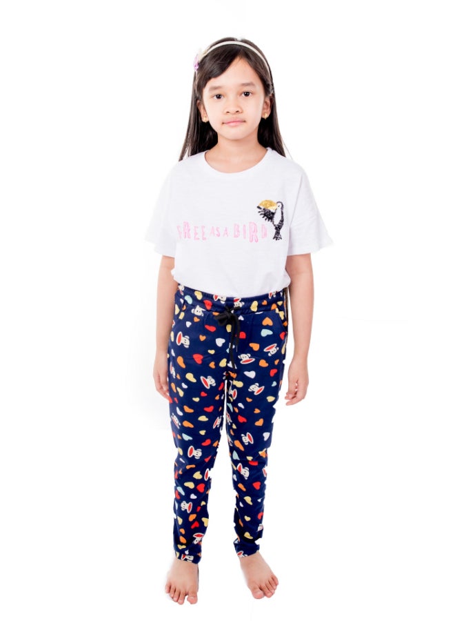 Miss London - Drawstring Detail Printed Pyjama Blue - Image 1