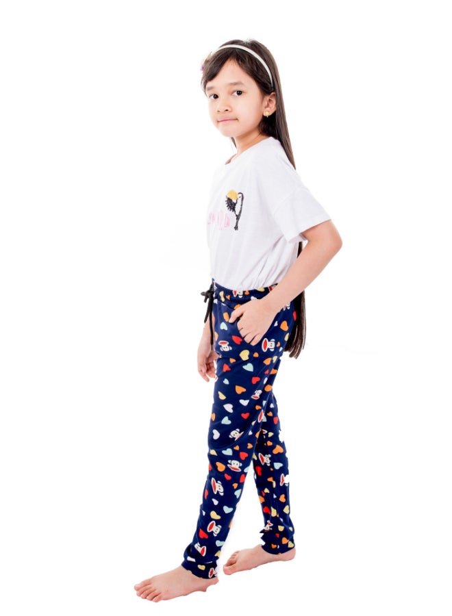 Miss London - Drawstring Detail Printed Pyjama Blue - Image 1