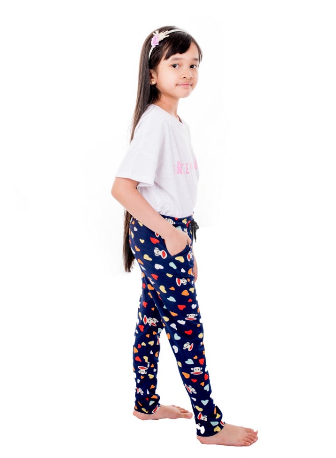 Miss London - Drawstring Detail Printed Pyjama Blue - Image 1