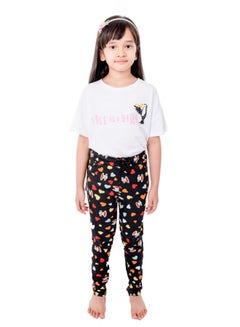 Miss London Drawstring Detail Printed Pyjama Black  - Image 1