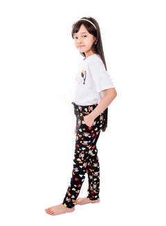 Miss London Drawstring Detail Printed Pyjama Black  - Image 3