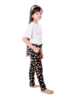 Miss London Drawstring Detail Printed Pyjama Black  - Image 4