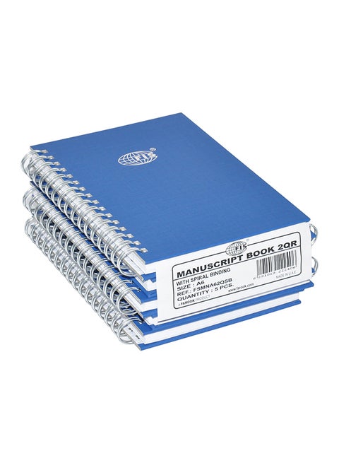 5-Piece Spiral Binding Manuscript Notebook Set, 96 Pages Blue