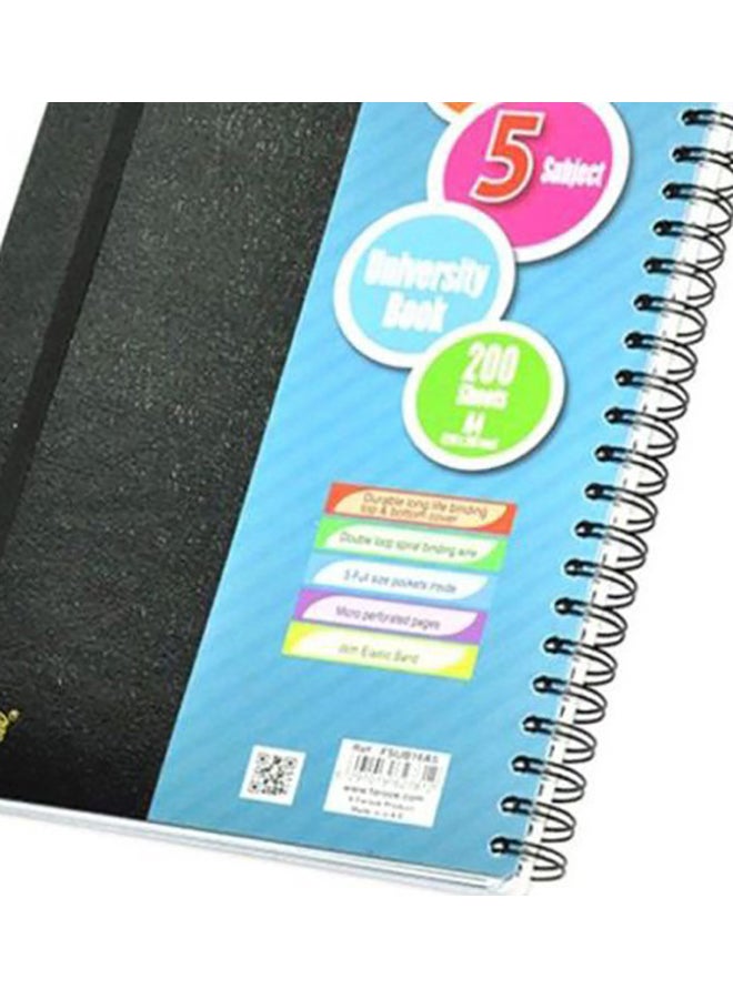 إف اي أس  دفتر ملاحظات بسلك وغلاف صلب مقسم إلى 5 أقسام مقاس A4 ومزود برباط مطاطي ومكون من 200 صفحة أسود/أزرق - Image 4