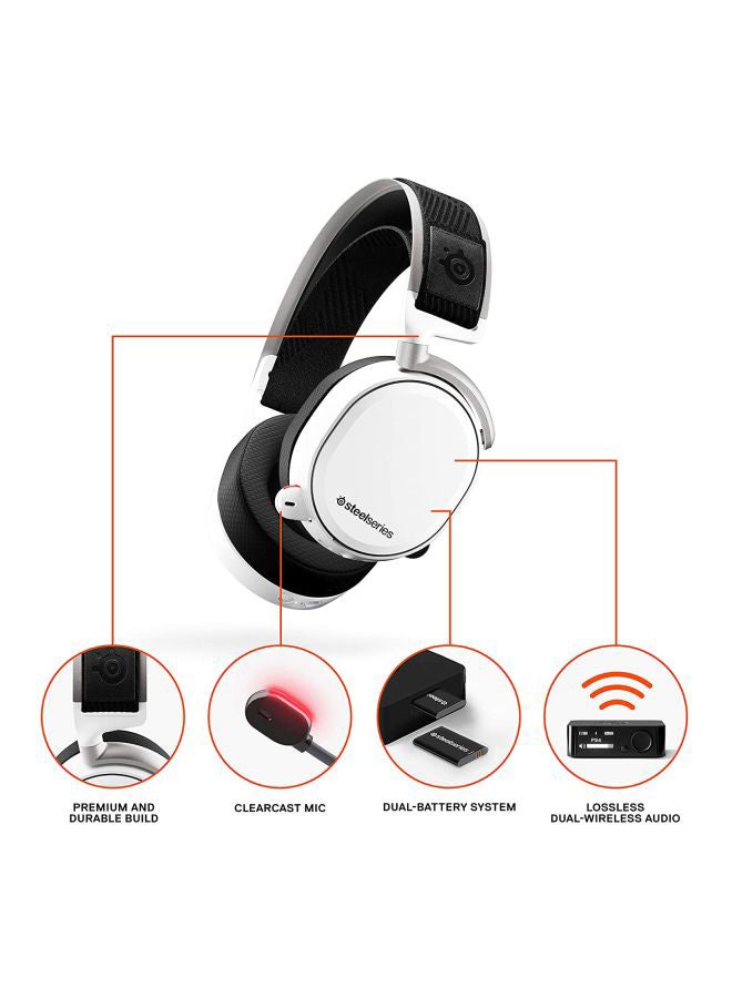steelseries - SteelSeries Arctis Pro Wireless - Gaming Headset - Hi-Res Speaker Drivers - Dual Wireless (2.4G & Bluetooth) - Dual Battery System - For PC, PS5 and PS4 - White - Image 1