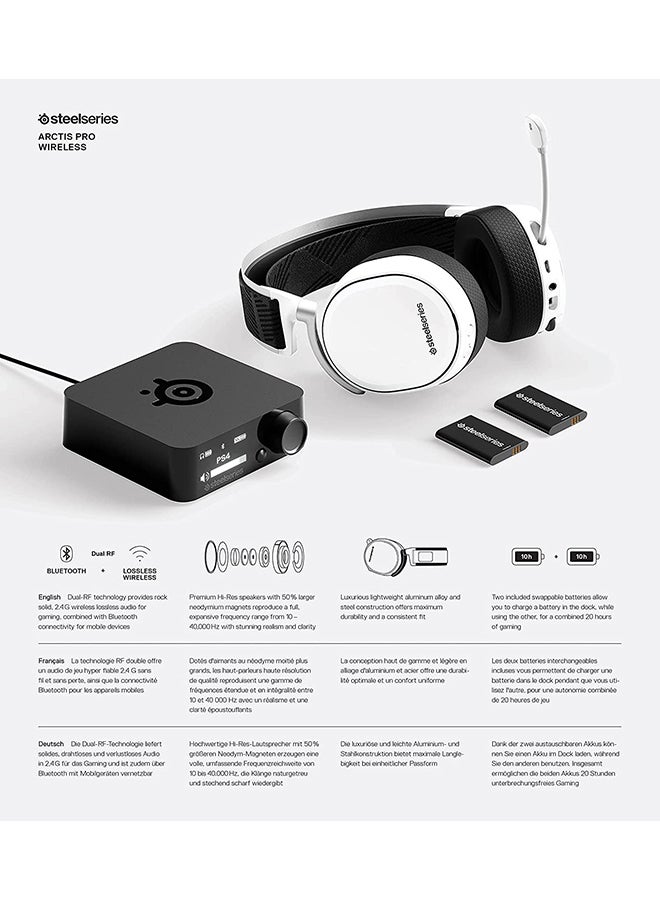 steelseries - SteelSeries Arctis Pro Wireless - Gaming Headset - Hi-Res Speaker Drivers - Dual Wireless (2.4G & Bluetooth) - Dual Battery System - For PC, PS5 and PS4 - White - Image 1