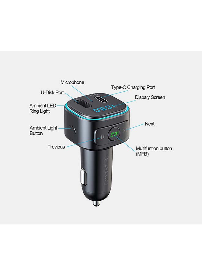 Earldom Bluetooth FM Transmitter Fast Car Charger Black - Image 2