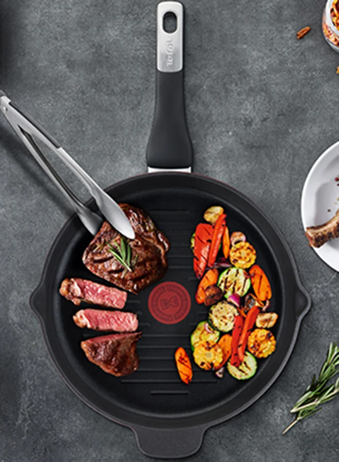 Tefal Cast Aluminum G6 Unlimited Round Grill Pan With Pouring Edges Black
