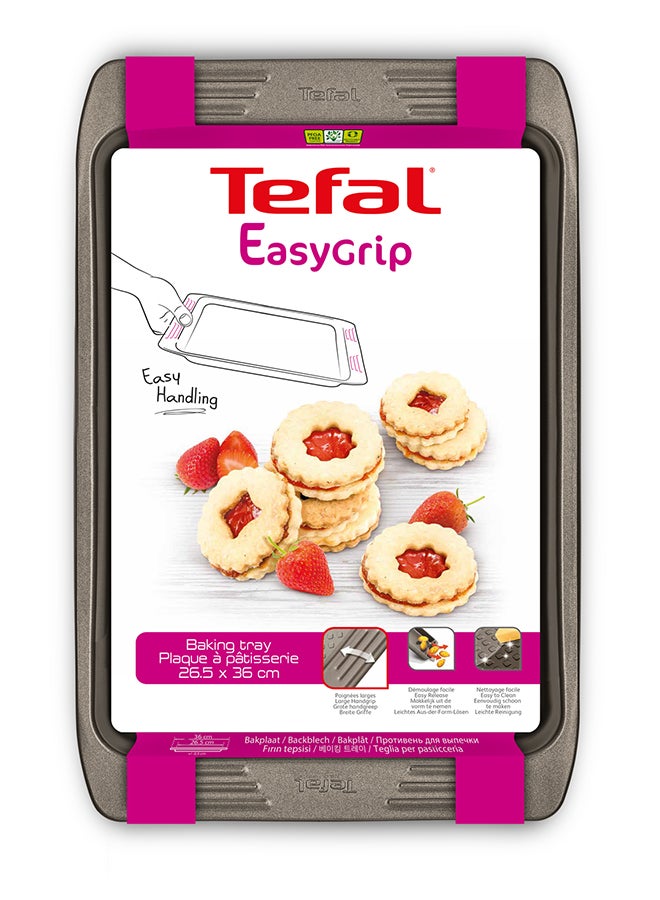 Tefal - TEFAL Baking Tray | Easy Grip 26.5 x 36 cm Baking Pan | Carbon Steel | 2 Years Warranty | J1627145 Dark Grey 26.5x36cm - Image 1