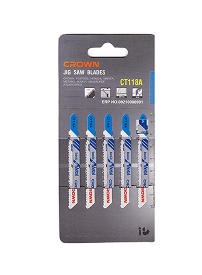 Crown CT118A 5-Piece Jig Saw Blade For Metal White/Blue 76 x 1.2mm White/Blue 76 x 1.2mm - Image 2