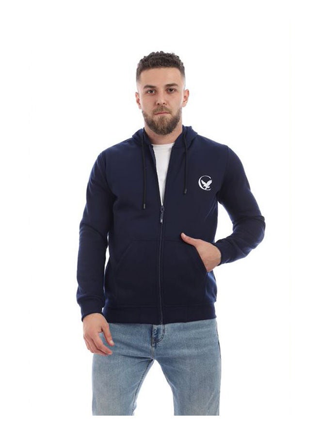Caesar Printed Hooded Neck Hoodie Navy  - Image 1