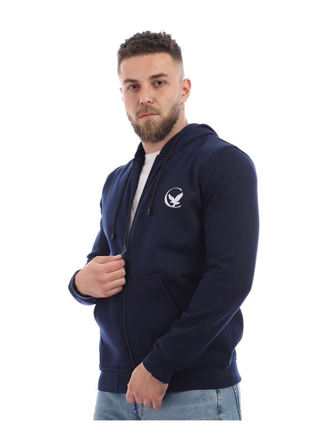 Caesar Printed Hooded Neck Hoodie Navy  - Image 3