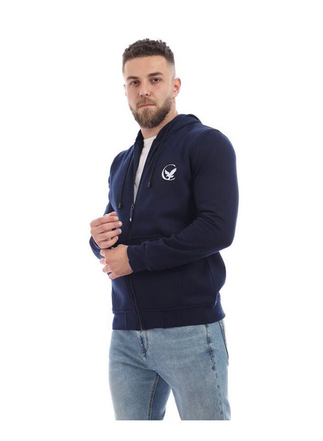Caesar Printed Hooded Neck Hoodie Navy  - Image 4