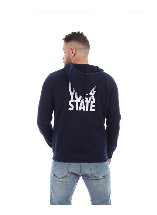 Caesar Printed Hooded Neck Hoodie Navy  - Image 2
