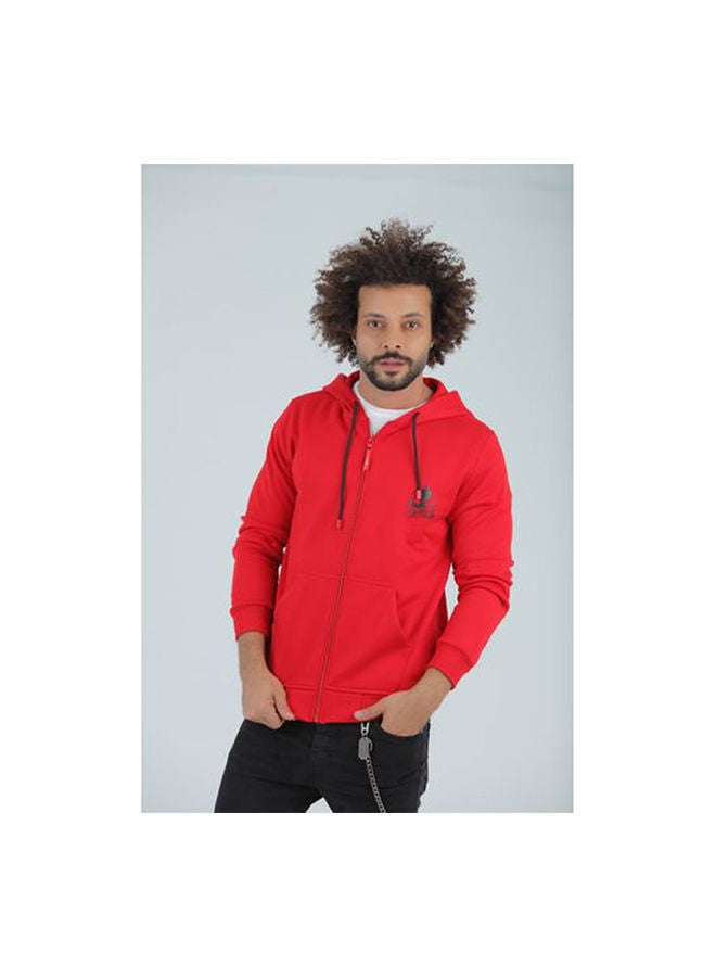 Caesar Printed Hooded Neck Hoodie Red  - Image 1