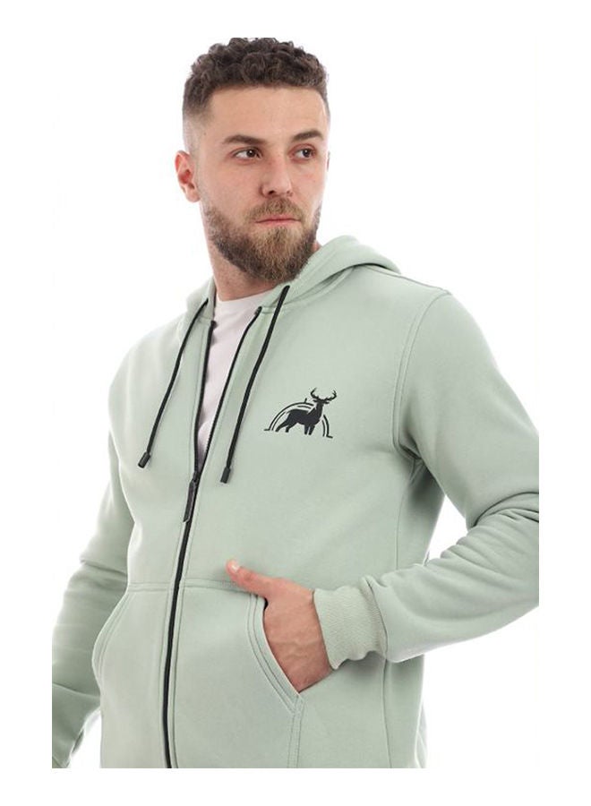 Caesar - Printed Hooded Neck Hoodie Green - Image 1