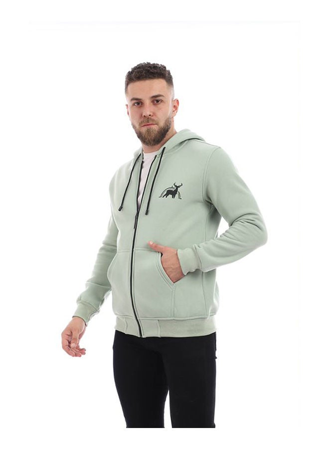 Caesar - Printed Hooded Neck Hoodie Green - Image 1