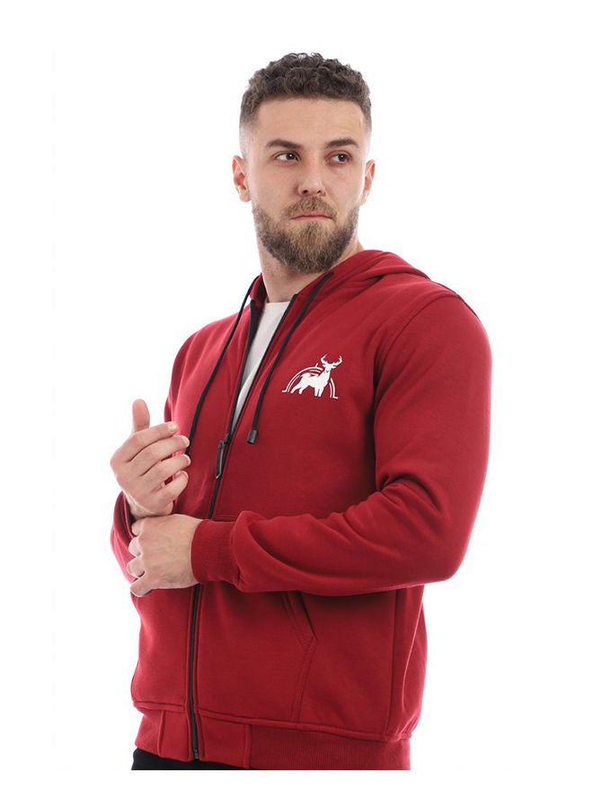 Caesar - Printed Hooded Neck Hoodie Burgundy - Image 1