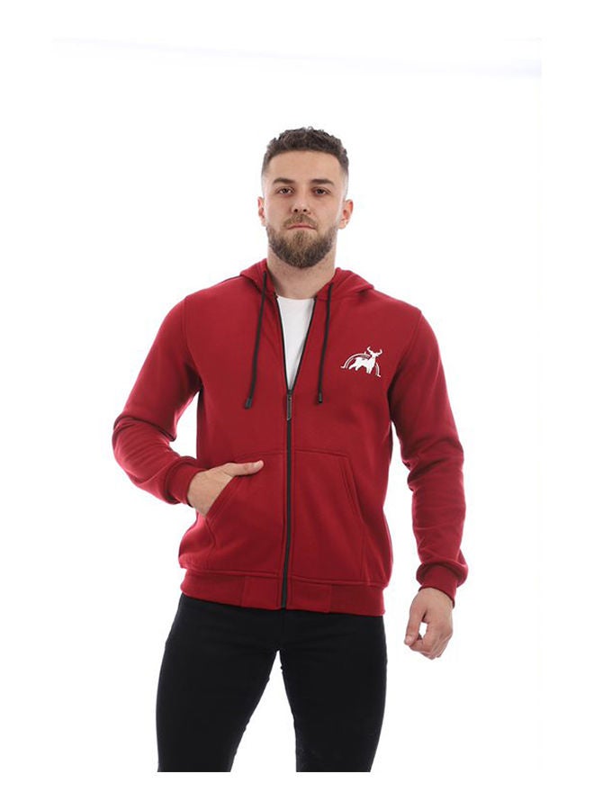 Caesar - Printed Hooded Neck Hoodie Burgundy - Image 1