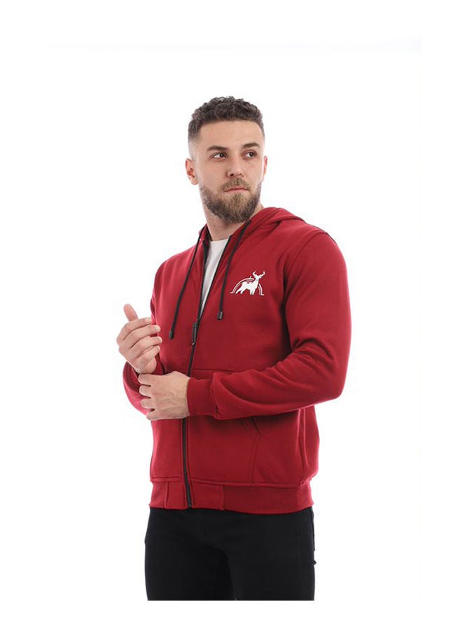 Caesar - Printed Hooded Neck Hoodie Burgundy - Image 1
