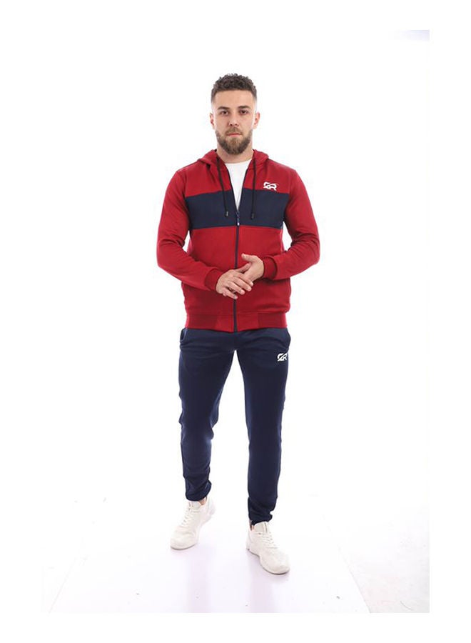 Caesar - Colour Blocked Hooded Neck Tracksuit Sets Burgundy - Image 1