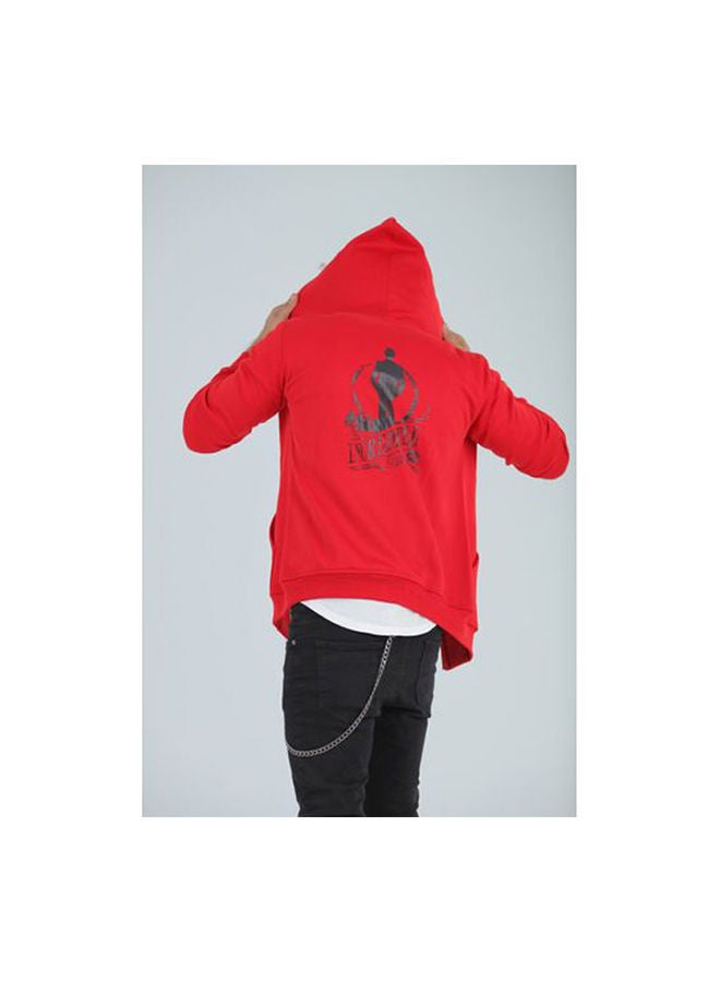 Caesar Printed Hooded Neck Hoodie Red  - Image 2